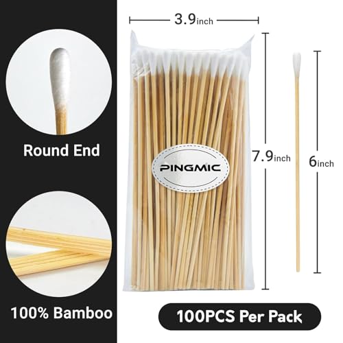 Image of 200PCS 6 Inch Long Cotton Swabs, Single Cotton Tipped Applicators | Bamboo Sticks, Lint Free, Highly Absorbent Cotton Head, for Home Cleaning, Makeup, Art & Crafts