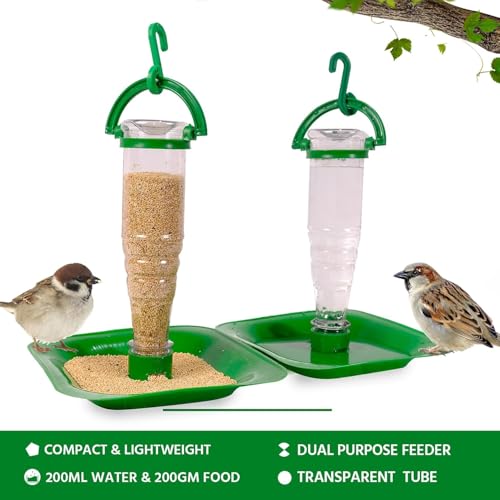 Image of Ayushi Nano Bird Feeder for Food (Green, 2 Piece)