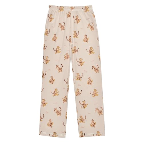 Playful Tiger Pattern Lounge Pajama Pants Soft PJ Bottoms for Sleepwear Ages 6-14 Years