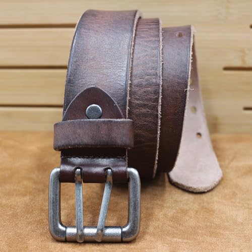 Men's Double Prong Distressed Vintage Leather Belt Casual Work Heavy Duty Double Grommet Holes Waist Strap for Jeans4