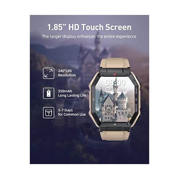 PODOEIL Military Smart Watch for Men with Call (Answer/Make), Outdoor Tactical Sports Smartwatch, Rugged 1.85" HD Big Screen Fitness Tracker, Health Sleep Monitor, Compatible with Android iOS Samsung - Image 5