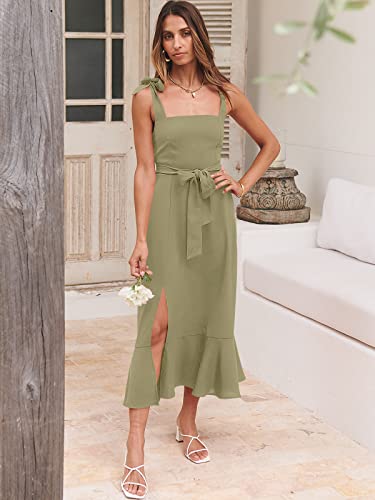 Image of ANRABESS Women's Square Neck Ruffle Split Midi Elegant Formal Wedding Guest Cocktail Bridesmaid Graduation Party Dresses