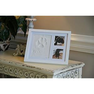 Ultimate Dog or Cat Pet Pawprint Keepsake Kit & Picture Frame – Premium Wooden Photo Frame, Clay Mold for Paw Print & Bonus Stencil. Makes a Personalized Gift for Pet Lovers and Memorials (White)