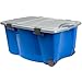 Deuba Boîte de Rangement sur roulettes en Plastique Bleu/Gris avec Couvercle 170 litres 2 poignées 4 fermoirs Rangement Maison