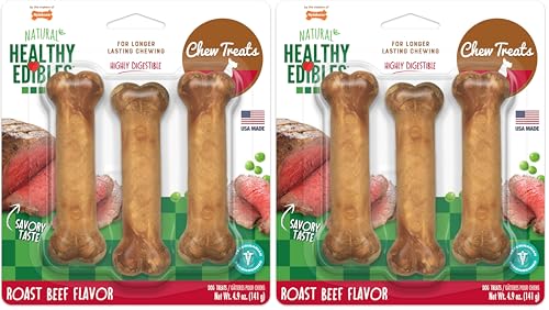 Image of Nylabone Healthy Edibles Natural Dog Chews, Long Lasting Bones for Dogs, Roast Beef Flavor Dog Treats, Small (3 Count) (Pack of 2)