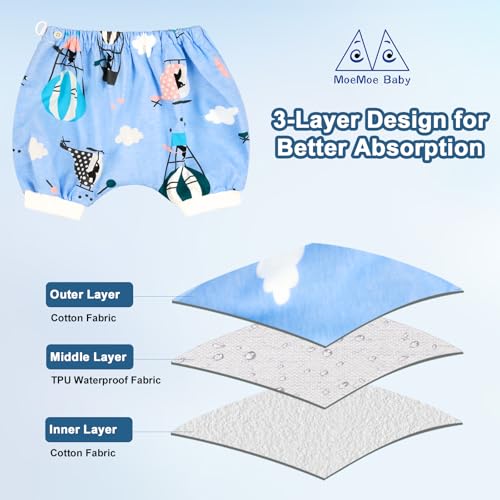 Image of MOEMOE BABY Bedwetting Diaper Pants Absorbent Potty Training Shorts 2 Pack | Reusable & Breathable for Small Accidents,2T-10Y