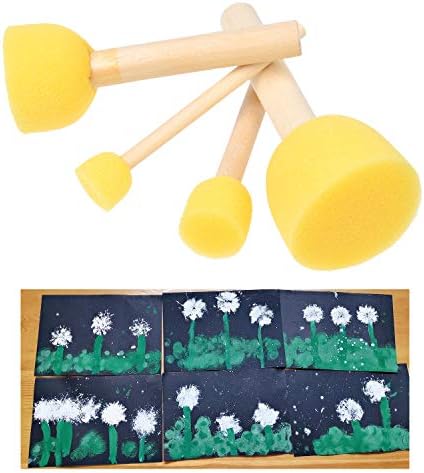 Kare & Kind 30 pcs Round Sponges Brush Set - Painting Tools - For DIY Arts, Crafts, Stencils, Graffiti - Assorted Sizes - Foam Brush and Wooden Handle - for Kids, Artists Set