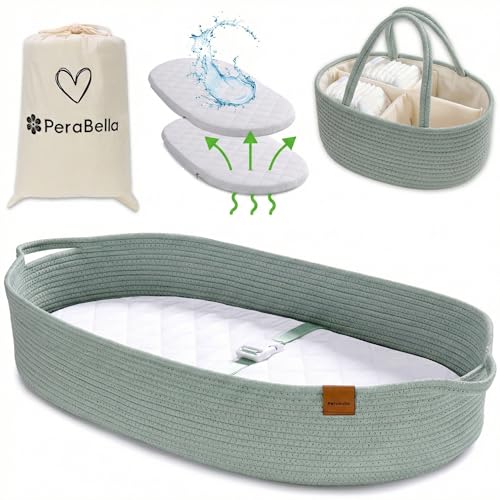 Image of Baby Changing Basket for Baby Dresser, Moses Basket for Babies, Cotton Rope Diaper Changing Basket, Unisex Baby Moses Basket, Foam Diaper Changing Pad for Dresser, Changing Table Topper for Dresser