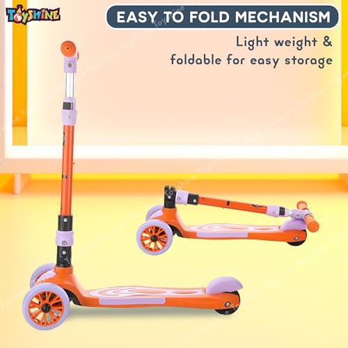 Image of Toyshine 3 Wheel Rooster Runner Scooter with Anti Slip ABS Base Aluminium Structure Height Adjustable Handlebar Max Load 45kg for Boys and Girls Ages 4 and Above - Orange