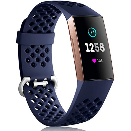 Nofeda Bands Compatible with Fitbit Charge 4 / Charge 3 / Charge 3 SE, Air Holes Breathable Sport Wristband Replacement for Fitbit Charge 3/ Charge 4 Fitness Tracker Women Men, Small, Navy Blue