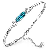 Women Blue Swarovski Crystal Bangle Bracelet Jewelry Valentine Gifts for Her Christmas Anniversary Birthday Gifts for Her Wife Mom Sisters Daughter