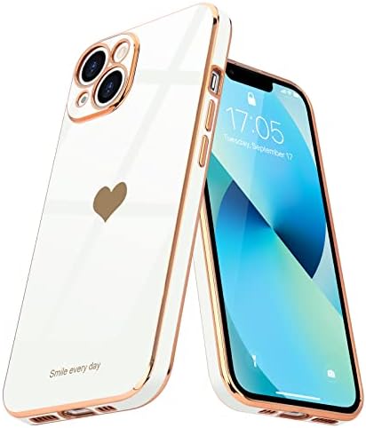 Teageo for iPhone 13 Case Cute Heart Pattern for Women Girls Slim Luxury Bling Plating Soft TPU Anti-Scratch Shockproof Bumper Phone Case for iPhone 13, Pink