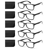 COJWIS 5 Pack Lesebrille Blaulichtfilter Brille Herren Damen Schwarz Leser Computer Brillen Feder Scharnier Lesebrillen (Schwarz, 1.50, x)