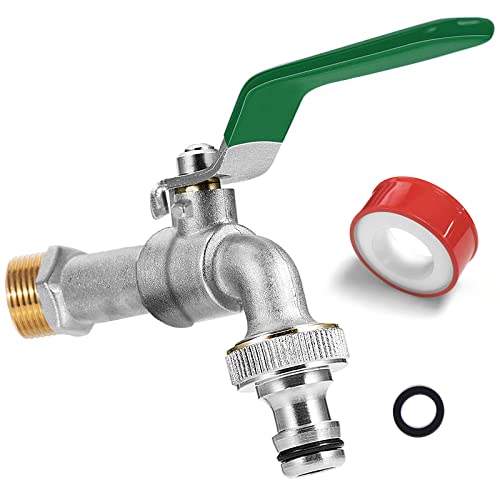 SPGOOD Wasserhahn Garten Premium Wasserhahn 3/4 Zoll aus Messing Rost-und Frostsicher mit Schlauchanschluss 1 x Rollendichtband für Garten Waschmaschine Zuhause oder Industrie(Grün)