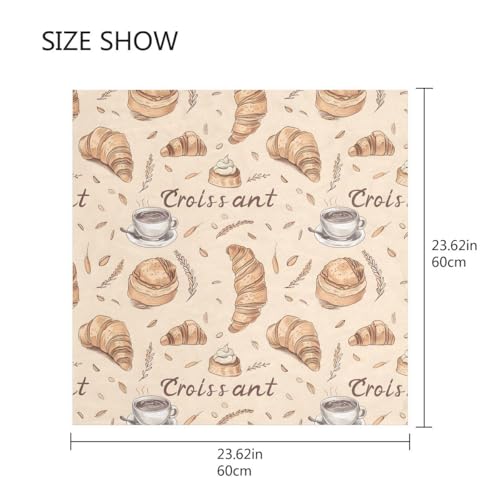 Women's Square Silk Hair Scarves and Wraps Headscarf Coffee Croissants Head Neck Scarf Bandana 24inch2