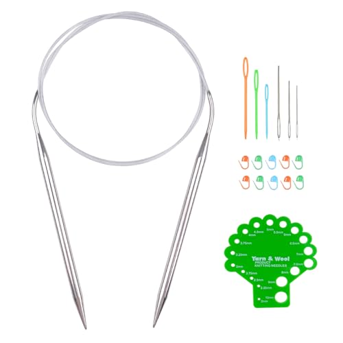 Hobekoee Circular Knitting Needle 40 inch (100cm) Size US 10 (6.0mm) Round Stainless Steel Knitting Needles for Smoothly Knit Blanket Sweater Coaster Socks