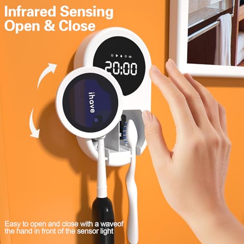 Image of iHave UV Toothbrush Sanitizer Holder 2 Slots Wall Mounted Wave Sensor Auto | UVC+Ion 360 Dual Disinfection (No Dead Zone) • 4H Auto-Cycle (Bacteria Regrow in 4-8H) • Heat & Fan Drying • LED Time Display