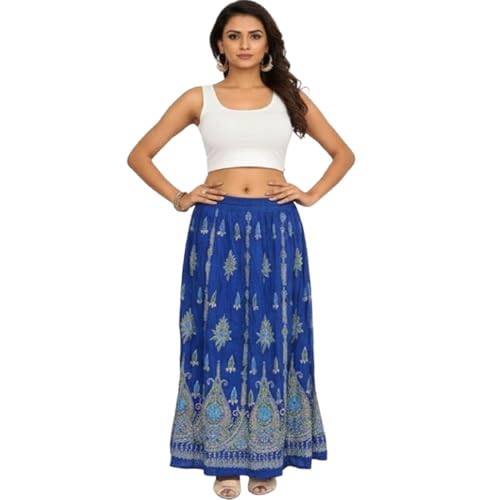 Jupe longue Lehenga bleue Ukal taille unique ajustable sans compromis sur le confort