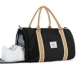 Gym Bag for Women Men with Shoe Compartment&Wet Pocket,Weekend Overnight Carry On Bag for Airplanes with Trolley Sleeve,Gym Tote Bag for Yoga,Swimming,Dance,Waterproof. (A-Black)