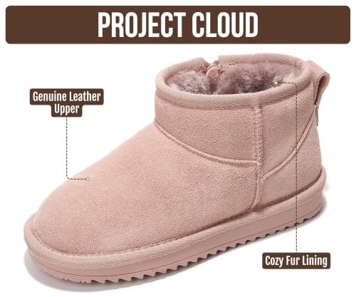Image of Project Cloud Girls 100% Genuine Leather Non Slip Fur Lined Ankle Boots | Water Resistant Lightweight Memory Foam Insole Cozy Fall Shoes for Boys & Girls Kids Footwear Outdoor Everyday Kids Boots