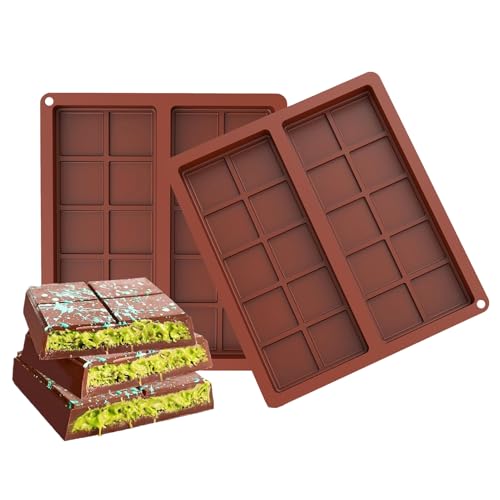 Swtgaah Molde de chocolate DIY con 20 bloques cuadrados no pegajosos molde de silicona para hornear 2 piezas profundo molde de chocolate para caramelos de chocolate