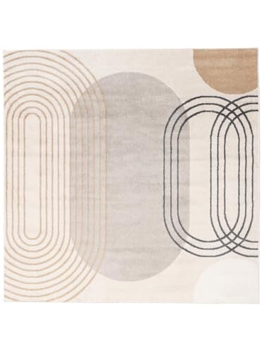 RugVista Amphi, Alfombra Moderna, Pelo Corto, 200 x 200 cm, Cuadrada, Calidad cert. Oeko-Tex Standard 100, Polipropileno, Pasillo, Dormitorio, Cocina, Salón, Comedor, Despacho, Beige/Amarillo