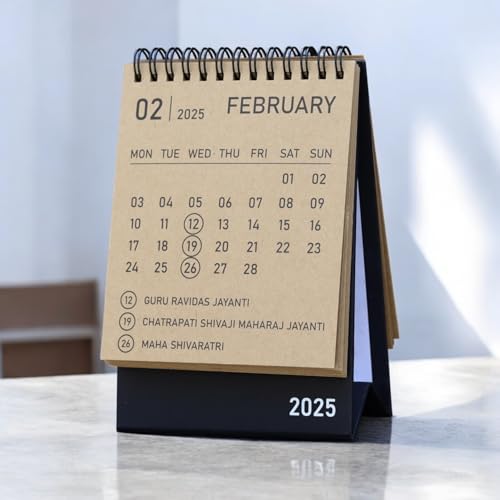 2025 Desk Calendar Mini Monthly Calendar 13 Months Standing Flip Calendar for Home Office Black (Brown) eco- friendly (Image - 4)