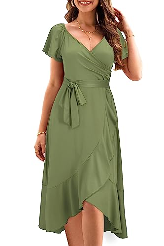 Ouges Womens Wrap Midi Nursing Maternity Dresses For Photoshoot Baby Shower(Army Green,L) #TOP15