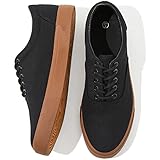 FRACORA Mens White Canvas Shoes Low Top Canvas Sneakers Lace Up Casual Shoes（Black/Brown,US12）