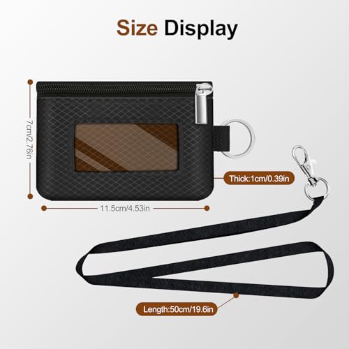 Image of Minimalist RFID Blocking Small Wallet with ID Window,WaterResistant Zip Id Case Wallet with Lanyard Keychain for Cards,Cash,Travel,Women,Men (Black /Brown)