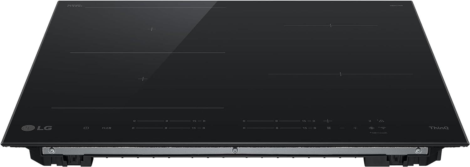 LG Płyta indukcyjna CBIZ2435B 60 cm, moc od 2,5 do 7,4 kW, 4 strefy całkowite, 1 strefa Flex, 15 poziomów mocy + doładowania, niezależne sterowanie dotykowe, Wi-Fi, szkło ceramiczne SCHOTT, kolor