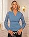 GRACE KARIN Womens Tops Dressy Casual, Elegant Lace Sleeve Shirts Wrap Ruched Blouses, 2026 Spring Outfits Haze Blue M