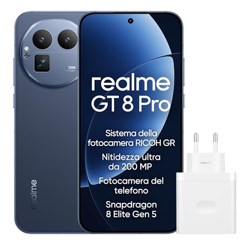 realme GT 8 Pro Smartphone 12GB+256GB, Sistema della fotocamera RICOH GR, Nitidezza ultra da 200 MP Fotocamera del telefono, Snapdragon 8 Elite Gen 5, Batteria Titan da 7.000 mAh, Blu(con adattatore)