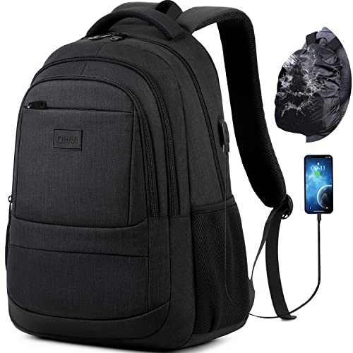 Black Laptop Backpack With Compartment Usb Charging Port Anti Theft Durable Travel Work Business Fits 15.6inch Computer Backpacks School College Waterproof Book Bags Gifts For Teen Men & Women