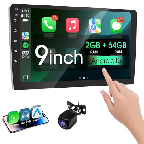Image of Haudio 9 inch Wireless Double Din Car Stereo,with Apple CarPlay and Android Auto Radio Screen,with Mirror Link, Bluetooth 5.0,1080P Backup Camera, AUX,FM /AM Transmitter|Double Din carplay Screen