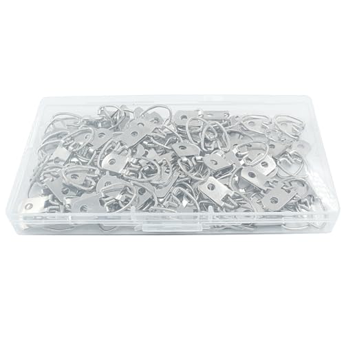 Image of 100 Pcs D Ring Picture Hangers 31mm /1.22 Inch D Ring Picture Hooks 1 Hole Metal Hooks with Screws for Hanging Mirror, Clock, Decoration and Paintings (Silver)