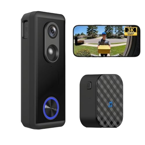 Delitech Smart Wireless Video Doorbell Pro 3k | 5MP 2560p HD Resolution | See & Talk to Visitor on Video Call | Rechargeable Battery | Up to 6 Months...
