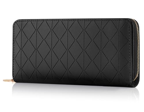 RRANCharltu Portefeuille Femme Grande Capacité Porte Monnaie Femme Portefeuilles et Porte-Cartes Long Format avec Nombreux Compartiments et Porte-Cartes, Noir