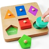 EDUJOY Wooden Shapes Puzzles for Toddlers 1-3, Montessori Toys for 1 2 Year Old Boy Birthday Gifts, Shape Color Match Peg Puzzles, Learning Educational Toys for Toddlers Age 1 2 Year Old Girl