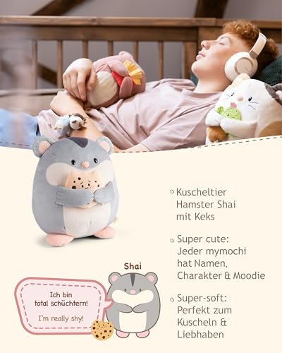 NICI MYMOCHI Kuscheltier Hamster Shai 27cm mit Keks grau - Stofftier aus weichem Plüsch, niedliches Plüschtier zum Kuscheln und Spielen, für Kinder & Erwachsene, tolle Geschenkidee - 61156