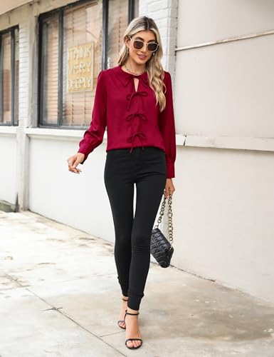 Blooming Jelly Women's Dressy Casual Blouses Business Work Tops Tie Front Long Sleeve Shirts 2025 Fall Outfits4
