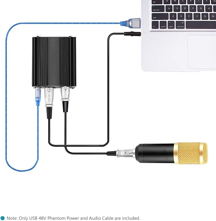 Image of XLR Phantom Power Supply, DC 5V, USB Powered, with 118.5in /59in Cables, Black