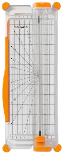 Fiskars SureCut Cortadora de papel, A4, Base estrecha, Cortadora de papel con guía de línea de corte, Blanco/Naranja, 1077799.