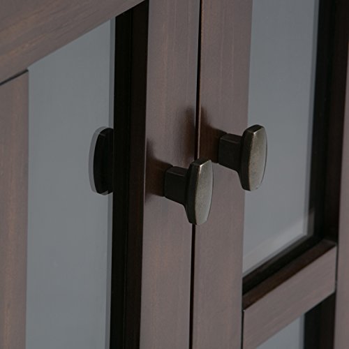 Simplihome Warm Shaker Solid Wood 39 Inch Wide Transitional Medium Storage Media Cabinet In Tobacco Brown, With 2 Doors With Tempered Glass, 2 Adjustable Shelves, 2 Open Top Cubbies #TOP3