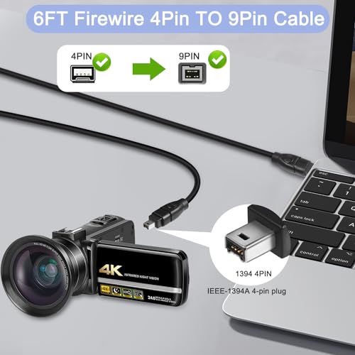 HATMINI 1,8 m Firewire 800 auf 400 Kabel, 9-poliger IEEE 1394 Stecker auf 4-poligen Stecker, für Drucker, PC, Scanner, Camcorder