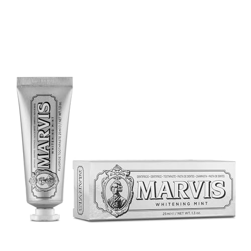 Marvis Whitening Mint 25 ml I Zahncreme für strahlend weiße Zähne I praktische Reisegröße I hellt Zähne auf und beugt Karies vor I kühle Minze