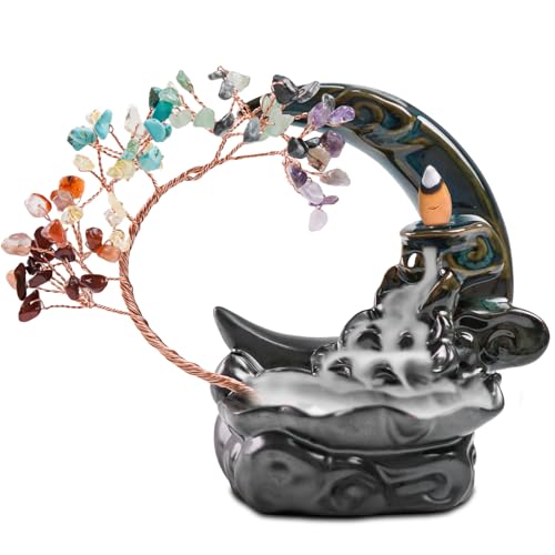 ZONSUSE Quemador de Incienso Luna con Arbol de Cristal, Porta