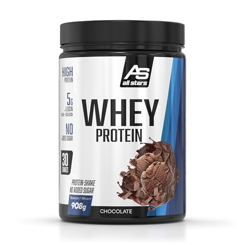 All Stars 100% WHEY PROTEIN 908gI Eiweiß-Pulver mit Whey-Konzentrat & Isolat I leckeres Low-Fat Powder I hochwertiges Protein-Pulver I cremiger Protein-Shake mit Chocolate-Flavour
