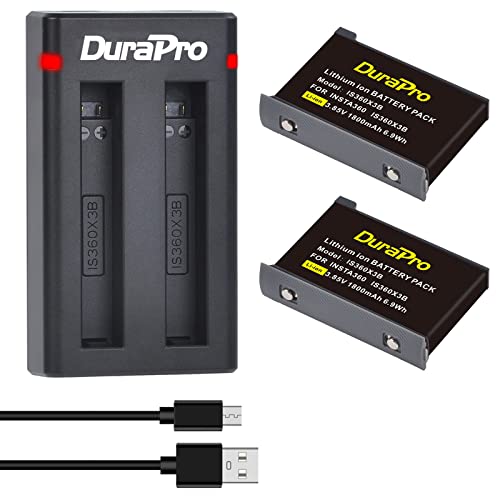 DuraPro 2Pcs 1800mAh Battery + Dual USB Charger with Type C Port for Insta360 X3 Camera