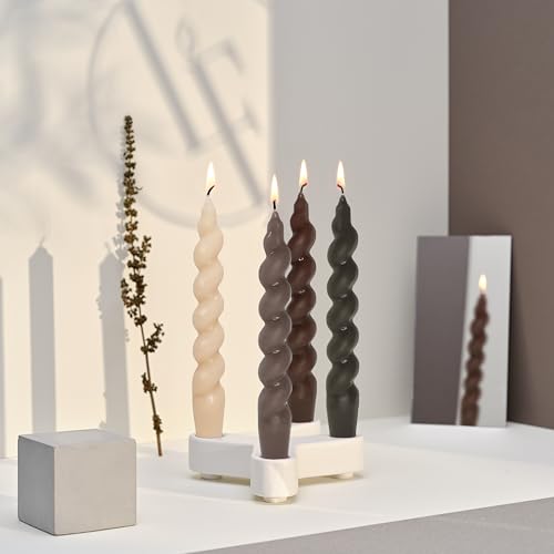 Image of Unscented Short Candles Gradient Brown Twisted Candle 7.5 Inch Smokeless Spiral Candlesticks Handmade for Romantic Dinner Holiday Gifts Decor